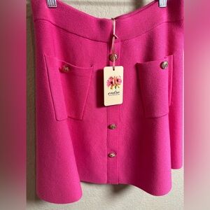 Entro Fuchsia Knit Skirt with Button Accents - NWT